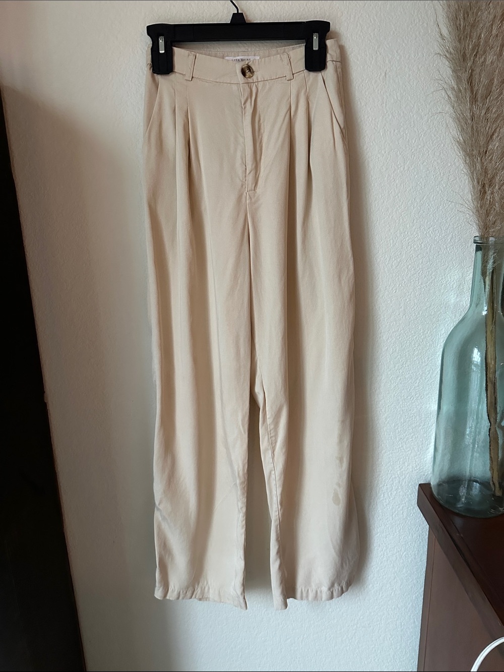 12th Tribe Cream Pleated High-Rise Chinos